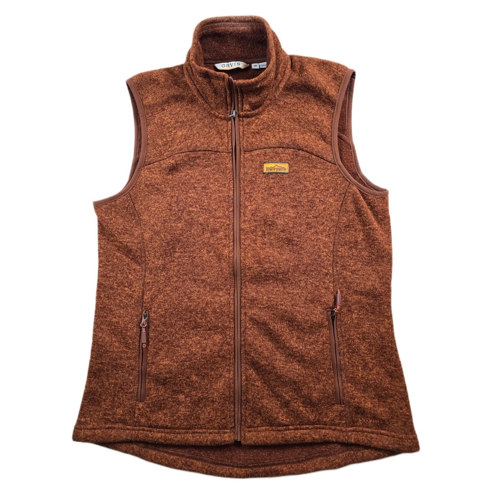Orvis Sweater Fleece Vest Womens Medium Rust Orange Full Zip Outdoor Layering